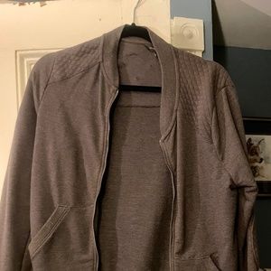 Banana republic zip up sweatshirt. Dark gray with elbow patch.